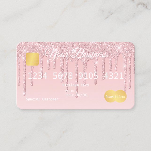 Rosa Drip Glitter-look Kredit Card Visitkort (Framsida)