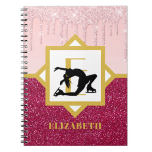 Rosa Dripping Glitter Figur Skater Ice Dancer Anteckningsbok