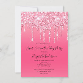 Rosa Dripping Glitter Girly Trendig Chic Birthday Inbjudningar