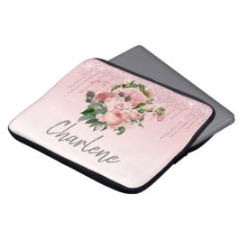 Rosa Dripping Glitter Rosa Blommigt Bouquet Laptop Fodral