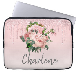 Rosa Dripping Glitter  Rosa Blommigt Bouquet Laptop Fodral
