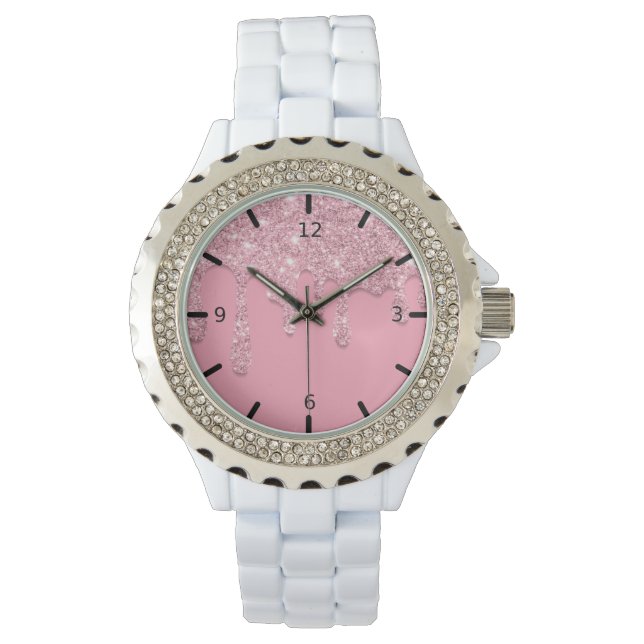 Rosa Dripping Glitter Watch Armbandsur (Framsida)