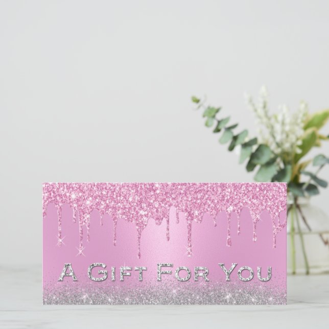 Rosa Drips Silver Glitter Gift Salon-certifikat (Stående Fram)