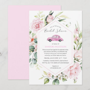 Rosa Drive by Baby Shower Blommigt Drive through I Inbjudningar