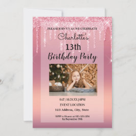 Rosa droppande glitter inbjudan