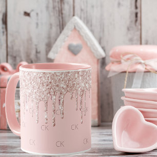 rosa droppar gnistra monogram mugg