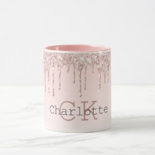 rosa droppar monogram initialer mugg