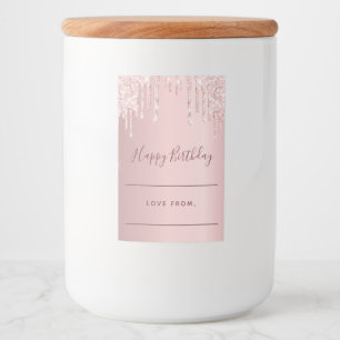 Rosa droppar på födelsedagspresent på hemmaplan mat etikett