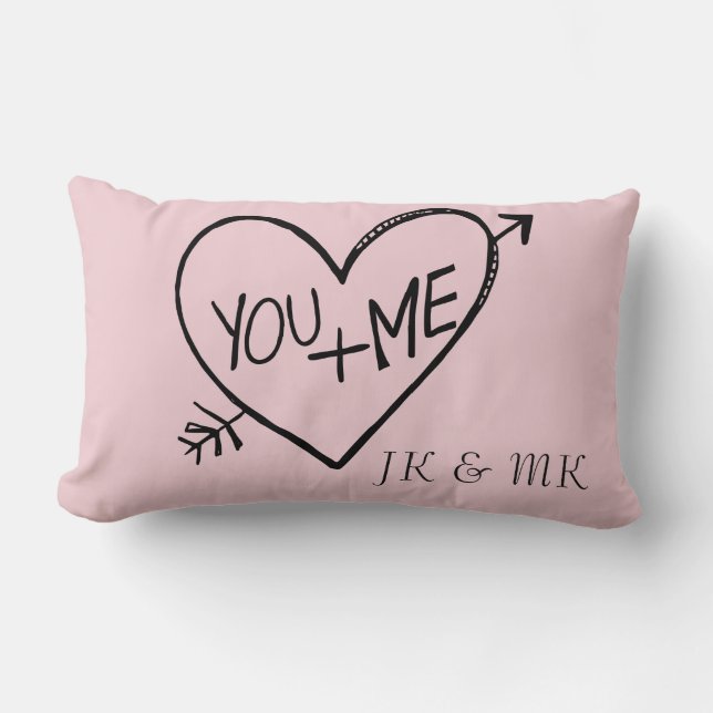 Rosa Du och Me Heart monogram Lumbarkudde (Framsida)