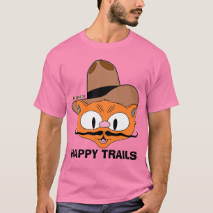 Rosa dubbelsidig GLADA SPÅR Tecknad Mustasch Katt T Shirt