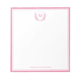 Rosa Dubbla Gräns Blommigt Vapensköld Classic Mono Anteckningsblock