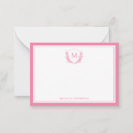 Rosa Dubbla Gräns Blommigt Vapensköld Classic Mono Anteckningskort