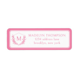 Rosa Dubbla Gräns Blommigt Vapensköld Monogram Adr Returadress Etikett
