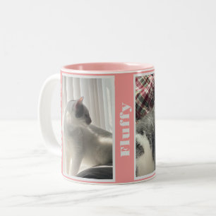 Rosa Dubbla Pet Photo och Namn Mugg
