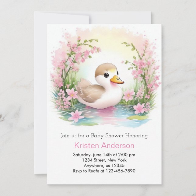 Rosa Duckling Girl Baby Shower Inbjudningar (Framsida)