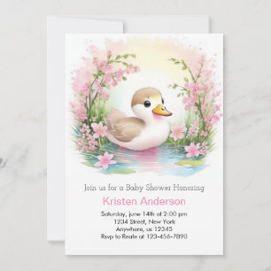 Rosa Duckling Girl Baby Shower Inbjudningar