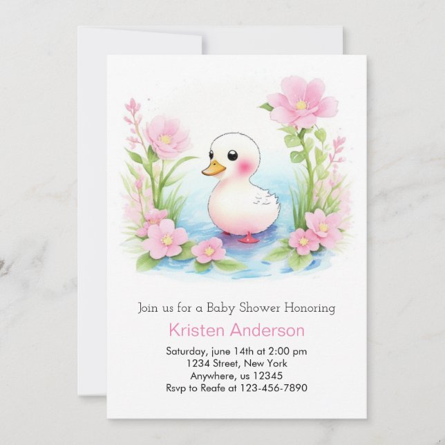 Rosa Duckling Stollig Baby Shower Inbjudningar (Framsida)