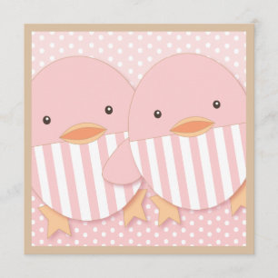 Rosa Ducky Twin Girls Baby Shower Inbjudningar