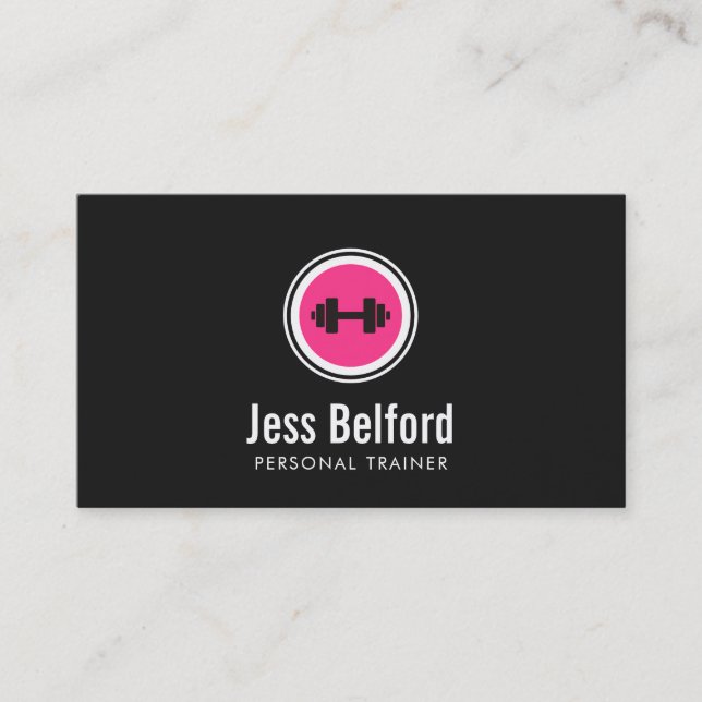 Rosa Dumbbell Logotyp, Personal Trainer, Fitness G Visitkort (Framsida)