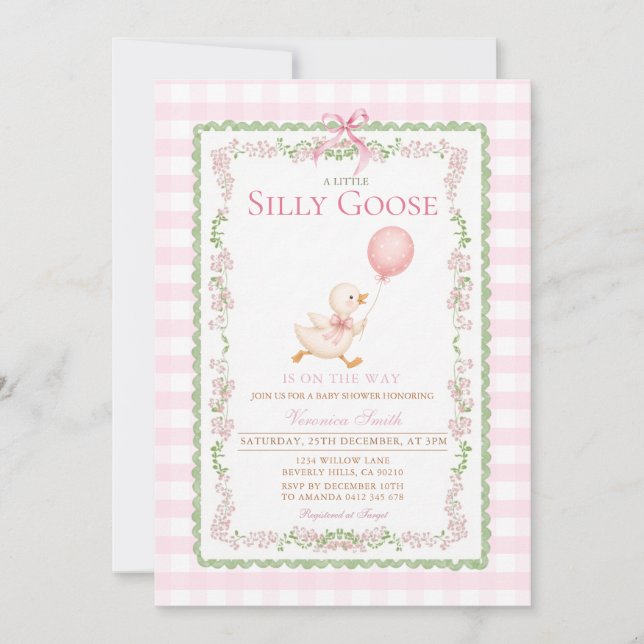 Rosa dumma gås baby shower Coquette Gås Inbjudningar (Framsida)