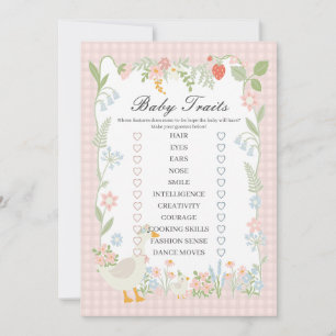 Rosa dumma gås blommig Gingham Baby Egenskaper Spe Inbjudningar