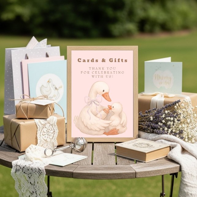 Rosa dumma gås kort och presenter bordsskylt (Pink Silly Goose Cards and Gifts Table Sign)