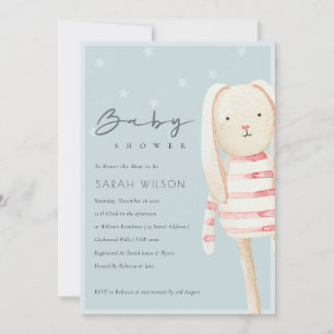 Rosa Dusky Blue Grått Bunny Baby Shower Inbjudan