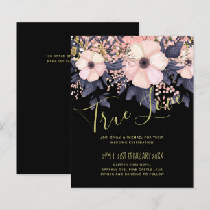Rosa Dusty Blue Black Bröllop Blommigt Budget
