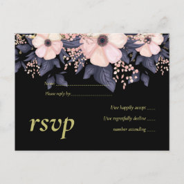  Rosa Dusty Blue Black Bröllop Blommigt Budget Inbjudan Vykort