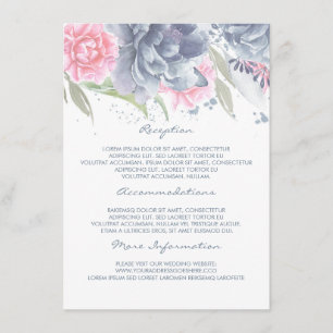 Rosa + Dusty Blue Blommigt Bröllop Information Gue Tilläggskort