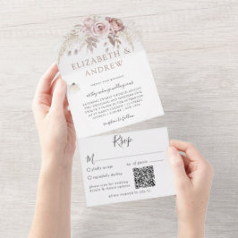 Rosa Dusty Ro Blommigt QR-kod alla i ett
