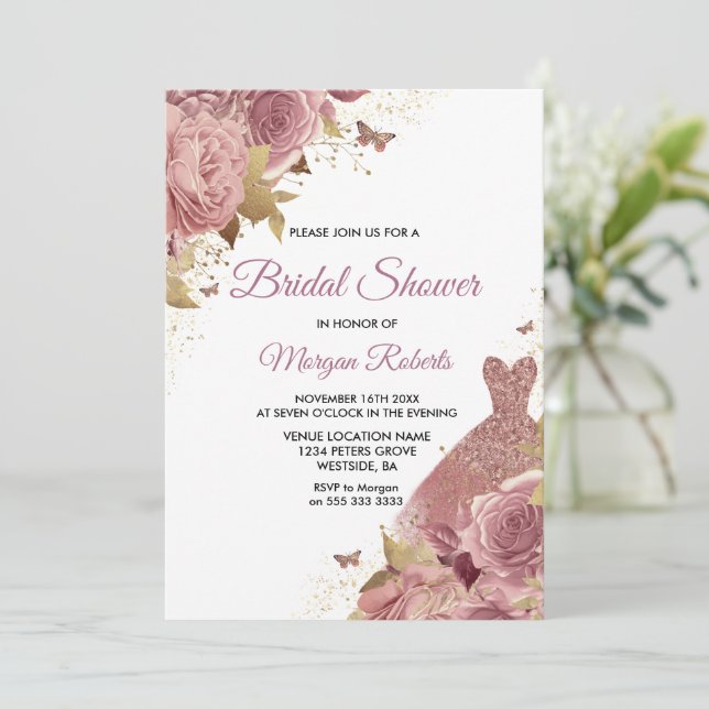  Rosa Dusty Ro Dress Möhippa Inbjudningar (Stående Fram)