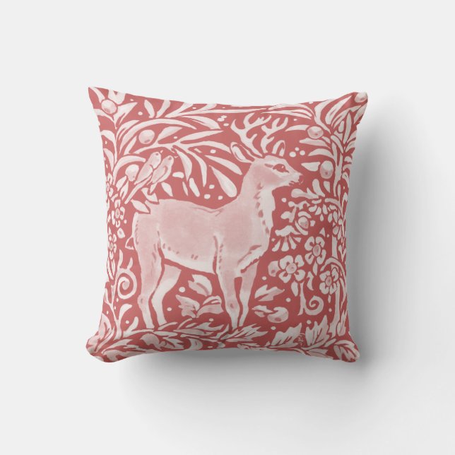 Rosa Dusty Ro Hjort Woodland Animal Bird Nature Kudde (Framsida)
