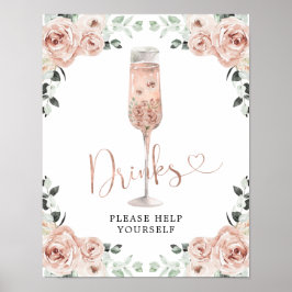 Rosa Dusty Ro Petals och Prosecco Drinks Sign Poster