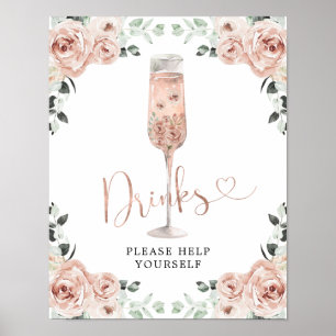 Rosa Dusty Ro Petals och Prosecco Drinks Sign Poster