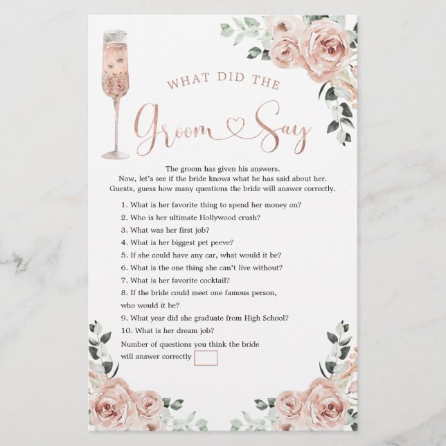 Rosa Dusty Ro Petals och Prosecco Groom say Game (Framsida)