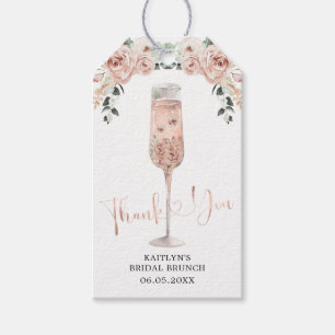 Rosa Dusty Ro Petals och Prosecco Tack Märkre Presentetikett