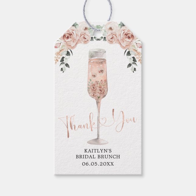 Rosa Dusty Ro Petals och Prosecco Tack Märkre Presentetikett (Framsidan)