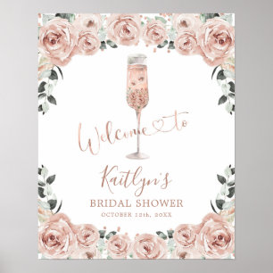 Rosa Dusty Ro Petals och Prosecco Välkomstskylt Poster