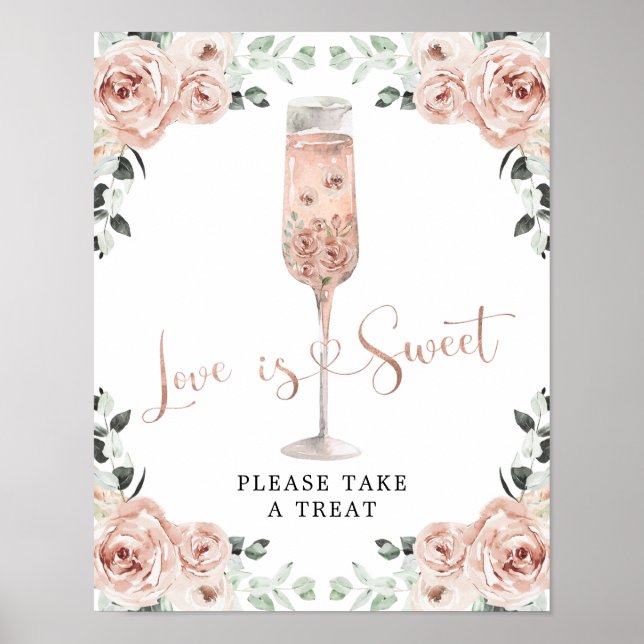 Rosa Dusty Ro Petals Prosecco Kärlek är Sweet Poster (Framsidan)