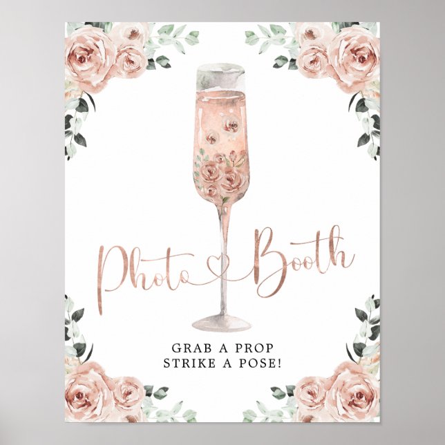 Rosa Dusty Ro Petals Prosecco Photo Booth-tecken Poster (Framsidan)