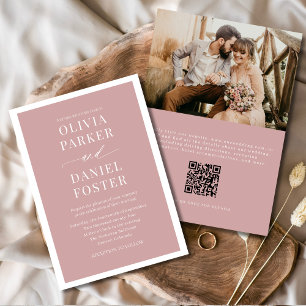 Rosa Dusty Ro Photo QR-kod minimalistisk Bröllop Inbjudningar