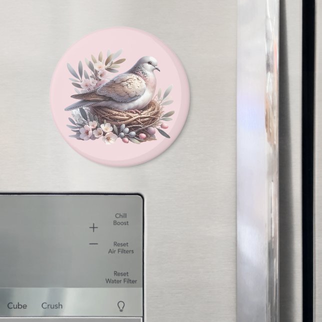 Rosa Duva Näste med Blommor och Olivgrenar Magnet (In Situ (Fridge))