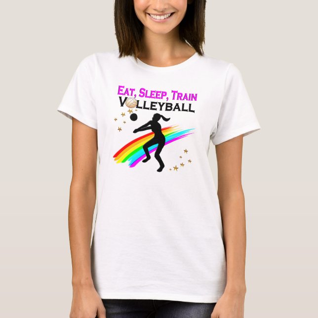 ROSA EAT, SLEEP, TÅG VOLLEYBALL T SHIRT (Framsida)