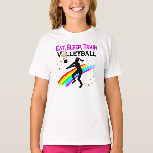 ROSA EAT, SLEEP, TÅG VOLLEYBALL T SHIRT (Framsida)