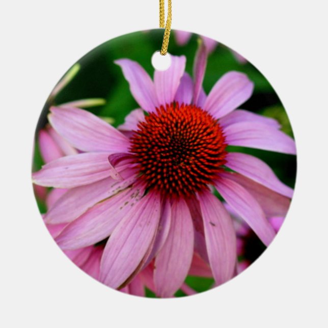 rosa echinacea-blommor julgransprydnad keramik (Framsidan)