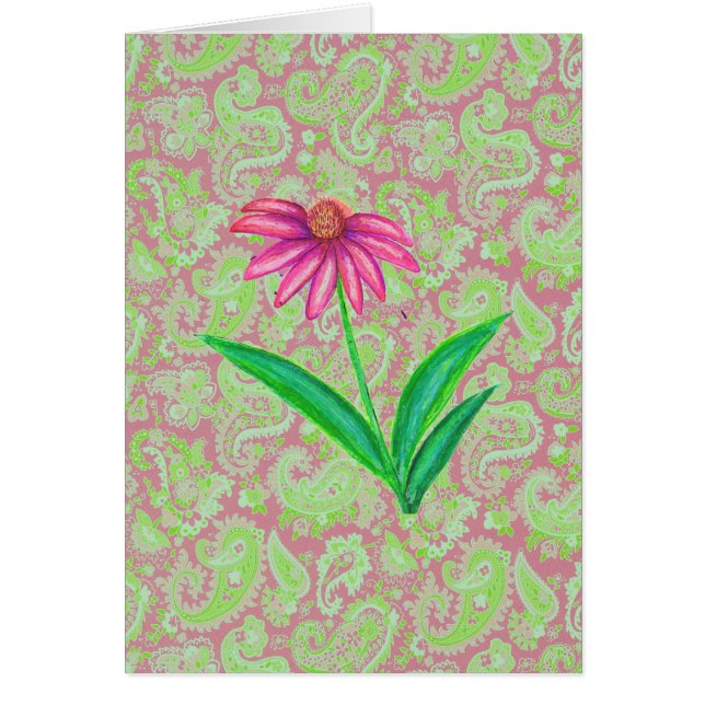 ROSA ECHINACEA PAISLEY HÄLSNINGSKORT (Framsidan)