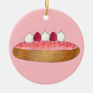 Rosa Eclair Fransk Choux Pastry Baking Patisserie Julgransprydnad Keramik