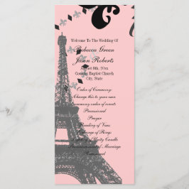rosa Effel torn vintage Paris bröllopsprogram Program