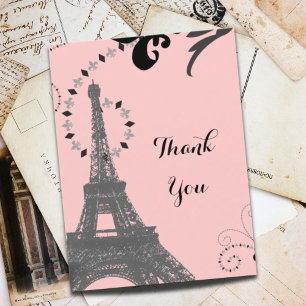 rosa Effel torn vintage paris tack Vykort